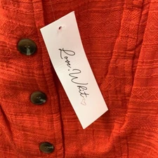 Love, Whit Cropped Top Womens Size XL Red Short Sleeves Square Neck Button Front