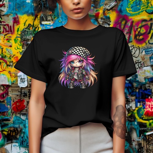 Cute Punk Girl T-Shirt 100% Cotton Alternative Rock Graphic Tee L-3X - Picture 6 of 8