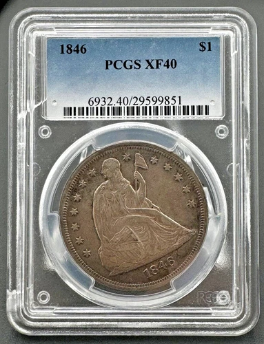 1846 P Seated Liberty Silver Dollar, PCGS XF-40, Early Low Mintage Coin