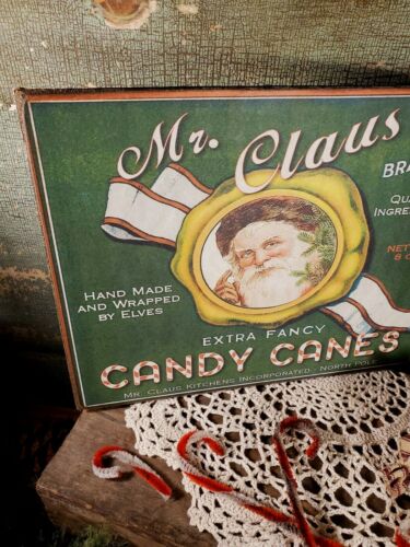 VINTAGE VICTORIAN PRIMITIVE STYLE CHRISTMAS MR. CLAUS CANDY CANE SANTA SIGN - Photo 3 sur 5