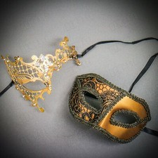 GOLD Couple's Masquerade Party Masks Set for Men  Women Venetian Phantom Opera