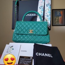 Chanel Coco Lizard Handle Green Caviar Bag gold hw