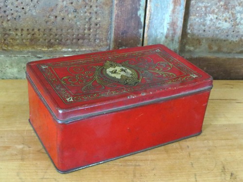 Vintage De Met's Demet's Candies Tin Metal Chocolate Box Red Tindeco Art Deco - Picture 5 of 8