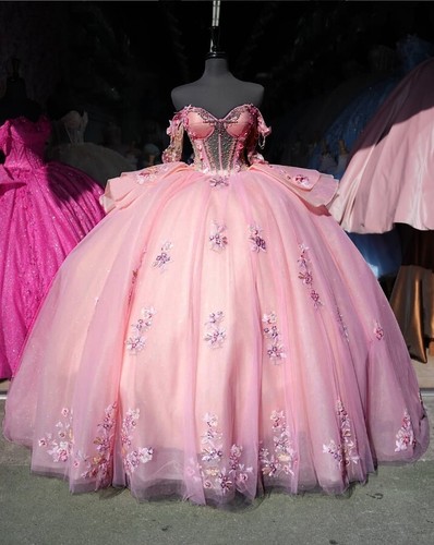 Off Shoulder Quinceanera Dresses Sweet 16 Long Sleeves Pageant Prom Ball Gowns - Picture 18 of 22
