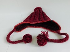 TNF North Face Beanie Pom Beanie Hat Knit Winter Ski OSFM Fuzzy Lined Maroon