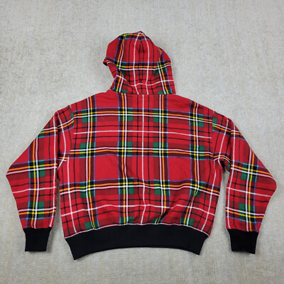 Polo Ralph Lauren Hoodie Mens XS Red Plaid Fleece Pullover Jacket