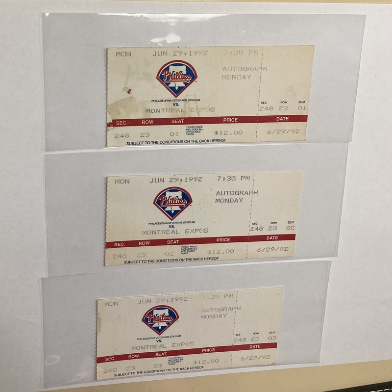 Philadelphia Phillies Baseball Ticket Stub Lot Of 5  (06/29/1992, 07/17/1992