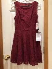 City Studio Dress Day Full Lace Raspberry Red Mini A-line NWT SZ 7 MSRP $49