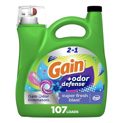 	Gain Odor Defense Laundry Detergent Super Fresh Blast 154 fl oz 107 Loads	