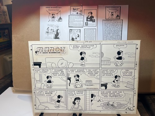 Original Ernie Bushmiller Nancy Sunday: "Spaghetti & Meatballs" Even 3-Rocks!