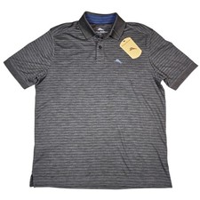 NWT Tommy Bahama Men's Coal Gray Stripes Short Sleeve Polo Shirt, Size Small