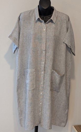 Eileen Fisher NWOT striped organic linen kimono sleeve dress size Medium/Large