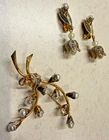 Vintage 1980s Damascene style Spain Pin & Clip on Earrings Costume Jewelry Set
