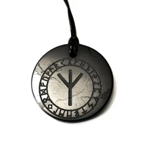 Shungite ALGIZ RUNE  Pendant Necklace EMF Protection & Healing