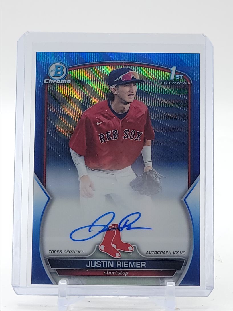 JUSTIN RIEMER 2023 BOWMAN CHROME DRAFT 1ST BLUE WAVE AUTO /150 Q0185