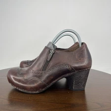 Dansko Nancy Boots Women's 39 / 8.5 Brown Leather Comfort Clog Block Heel Zip