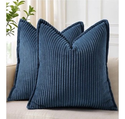 Spring Corduroy Navy Blue  Sham Throw Pillow Covers 26x26 Set of 2 Decorative