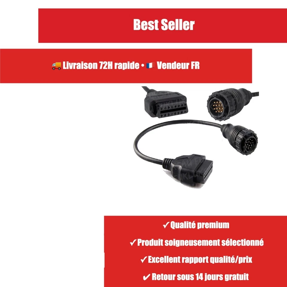 Câble diagnostic OBD2 14 broches vers 16 broches Volkswagen Mercedes - Photo 1/1