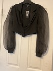 NWT Fashion Nova Women Black Cropped Blazer Sheer Puff Long Sleeves Size- M — photo 6