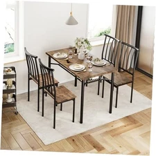  Dining Table Set for 4, Kitchen Table and Chairs for 4 with Wine Rack, Dining 