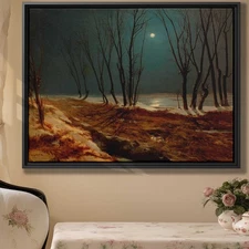 Night Landscape Oil Painting Full Moon Tall Trees Canvas Wall Art Vintage Decor
