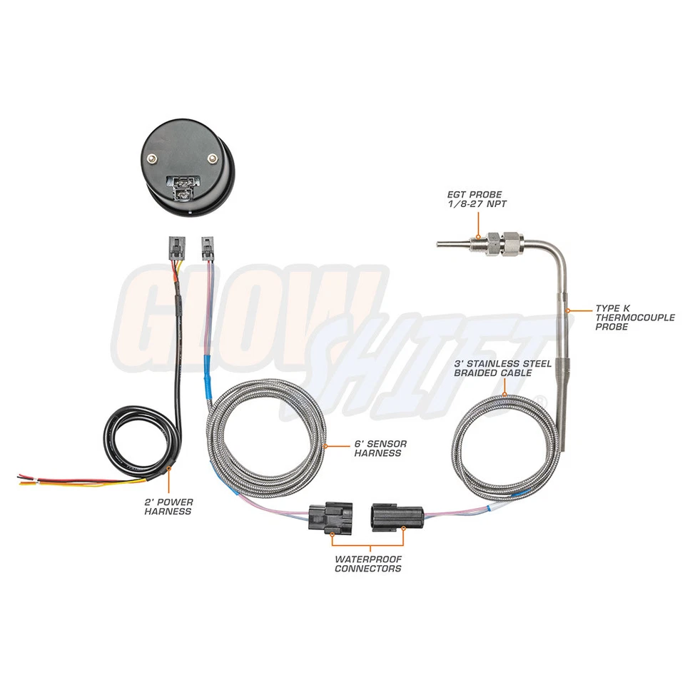 2 1/16" GLOWSHIFT BLACK 7 COLOR LED EXHAUST GAS TEMPERATURE EGT GAUGE w PROBE - Image 2 of 4