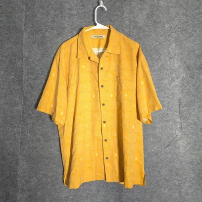Tommy Bahama Shirt Men L Yellow Silk Poker Casino Gambling Embroidered Camp Logo