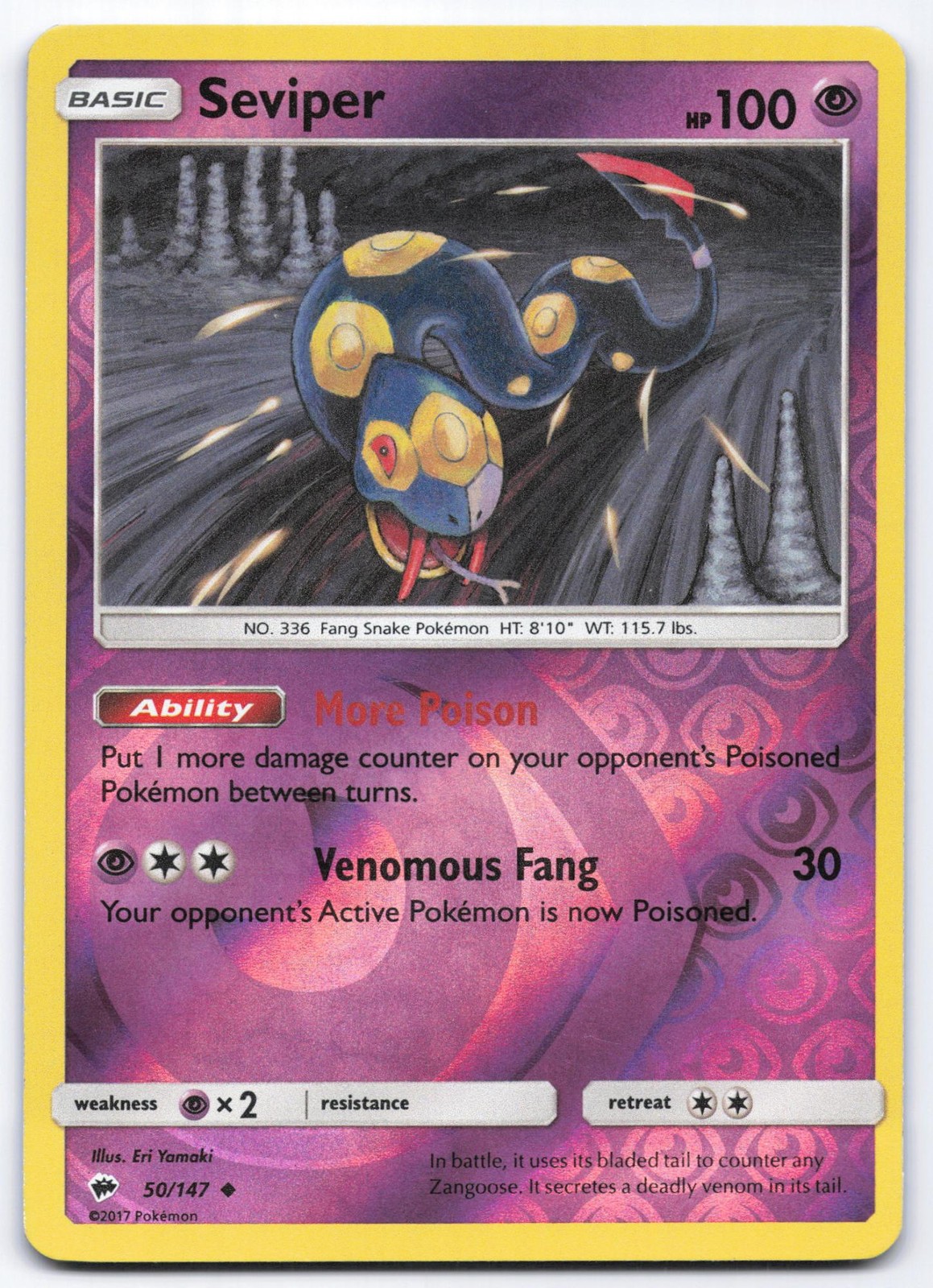 Seviper 50/147 Burning Shadows Reverse Holo Uncommon Pokemon Card LP