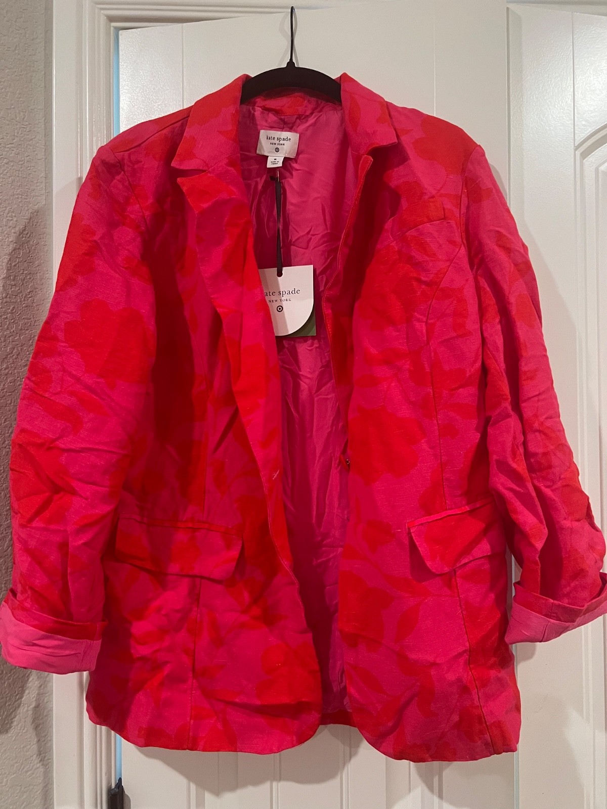 Kate Spade Target Women’s Size Medium Blazer Jacket Pink/Red Linen Blend