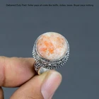 925 Silver Natural Sunstone Vintage Promise Sacral Chakra Ring Jewelry Size 7.75