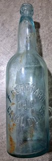 Antique F. Bernhard Aqua Blop Top Glass Beer Bottle Canal Dover Ohio Vintage