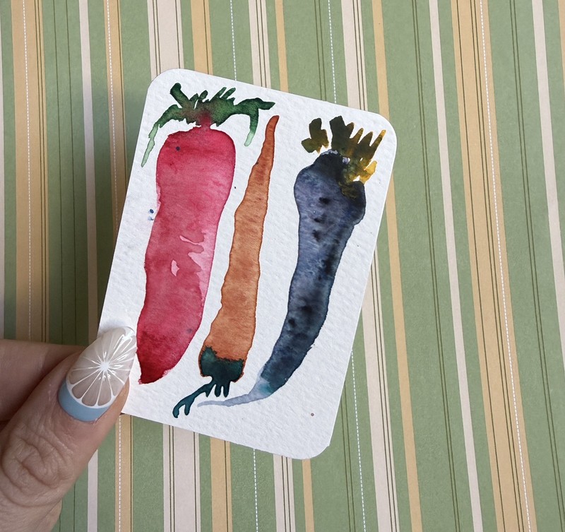 Original Handmade Signed ACEO Watercolor carrots  OOAK Tiny artwork 