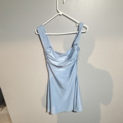 Windsor Light Blue Satin Cowl Neck Sleeveless Mini Bodycon Dress Size M
