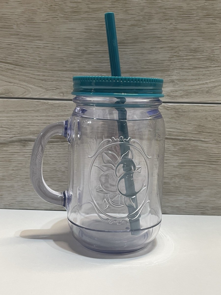 Aladdin Mason Jar Plastic Drinking Tumbler With Mug Handle & Straw Teal Lid  | eBay