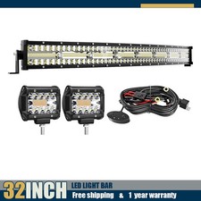 32 Inch Curved LED Light Bar Kit 2x 4 Inch Cube Pods 6 Modes Strobe for Offroad