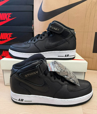 SIZE 11 - NEW Stussy x Nike Air Force 1 Mid 'Black Snakeskin DJ7840 001 SNEAKERS