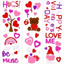 6 Sheets Valentines Day Gel Window Clings,Happy Valentine  s Days Be Mine Hugs