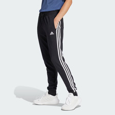 Adidas Women's Essentials 3-Stripes Slim Tapered Cuffed Pants Black Size XL NEW