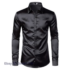 Men's Satin Luxury Dress Shirts Faux Silk Smooth Men Tuxedo Shirt Slim Fit Shirt