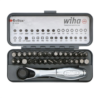 Whiteside 74984 Wiha Tools 32 Piece GoBox Standard Bit Set with Mini Ratchet