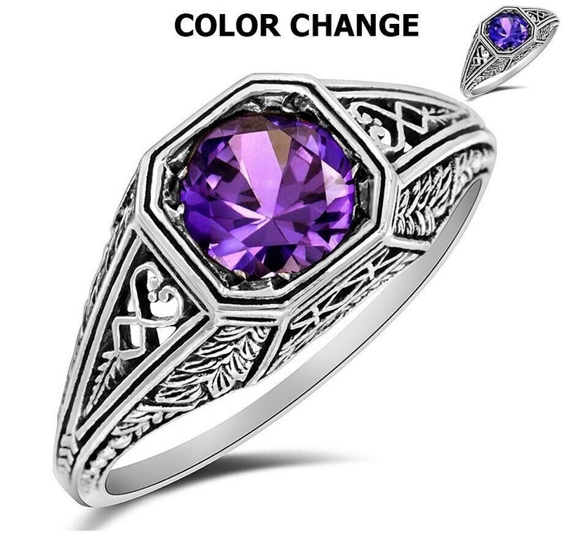 1CT Heat Treated Alexandrite 925 Sterling Silver Filigree Style Ring Sz 6 