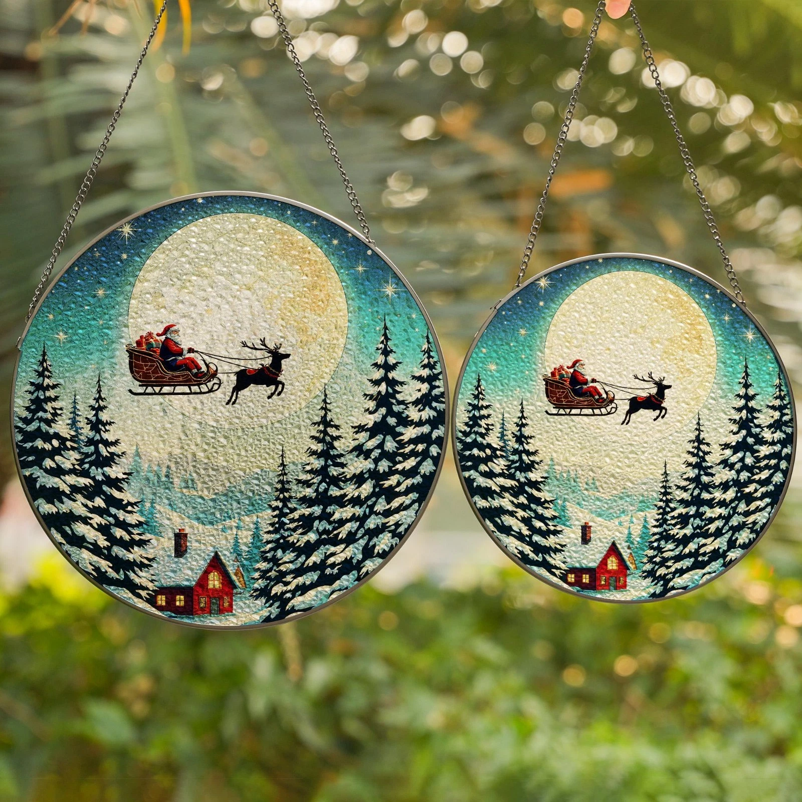 Santa Sleigh Suncatcher - Stained Glass Effect Christmas Window Decor