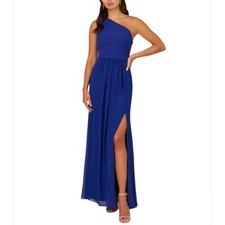 Adrianna Papell Blue One-Shoulder Chiffon Formal Gown Dress Women's Size 12 NWT