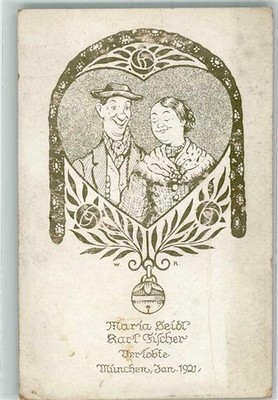 13973320 - 8000 Muenchen Verlobungskarte Maria Heidt & Karl Fischer 1921