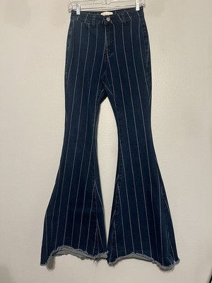 Petra 153 Jeans High Rise Striped Wide Bell Flare Boho Womens Size 5 24.5x33
