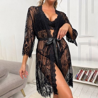 Lang Lingerie Nachtwäsche Spitze Frauen Sexy Morgenmantel Nachthemd Pajamas