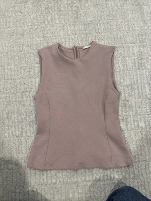 ZARA Womens Top Size Large Nude Dusty Pink Sleeveless Zipper Closure Workwear