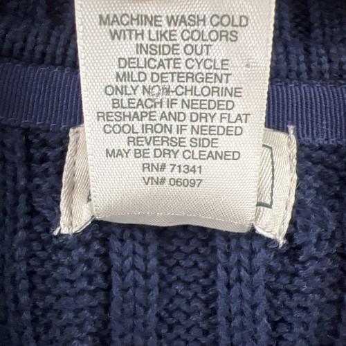 LL Bean Sweater Womens Large Cable Knit Cardigan Cotton Navy Blue Short Sleeve - Picture 4 of 10
