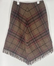 VTG 90s Lauren Ralph Lauren Wool Plaid Asymmetrical Skirt 14 Fringe Equestrian