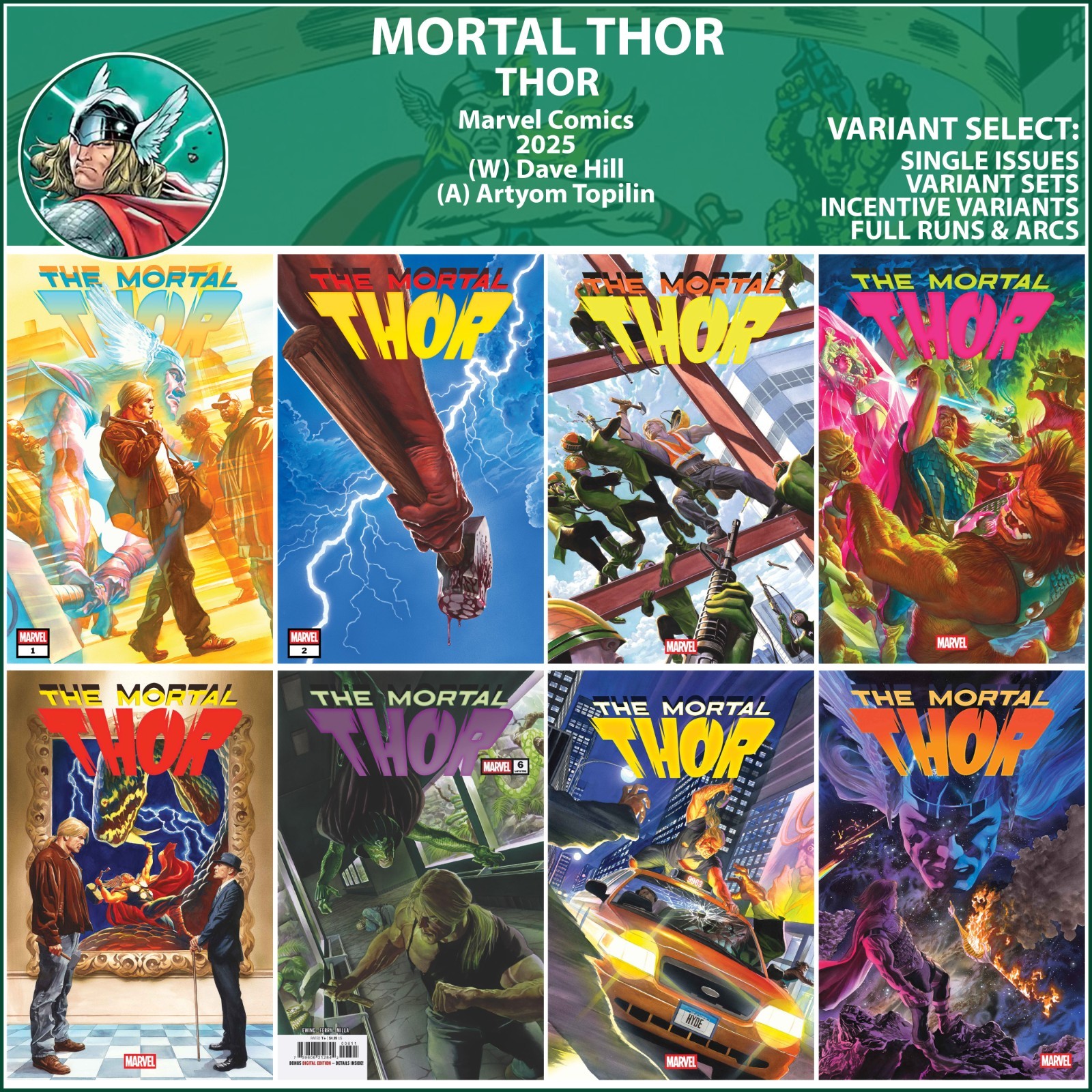 Mortal Thor (2025) #1 2 3 4 5 6 7 8 Marvel Comics Mortal Thor COVER SELECT